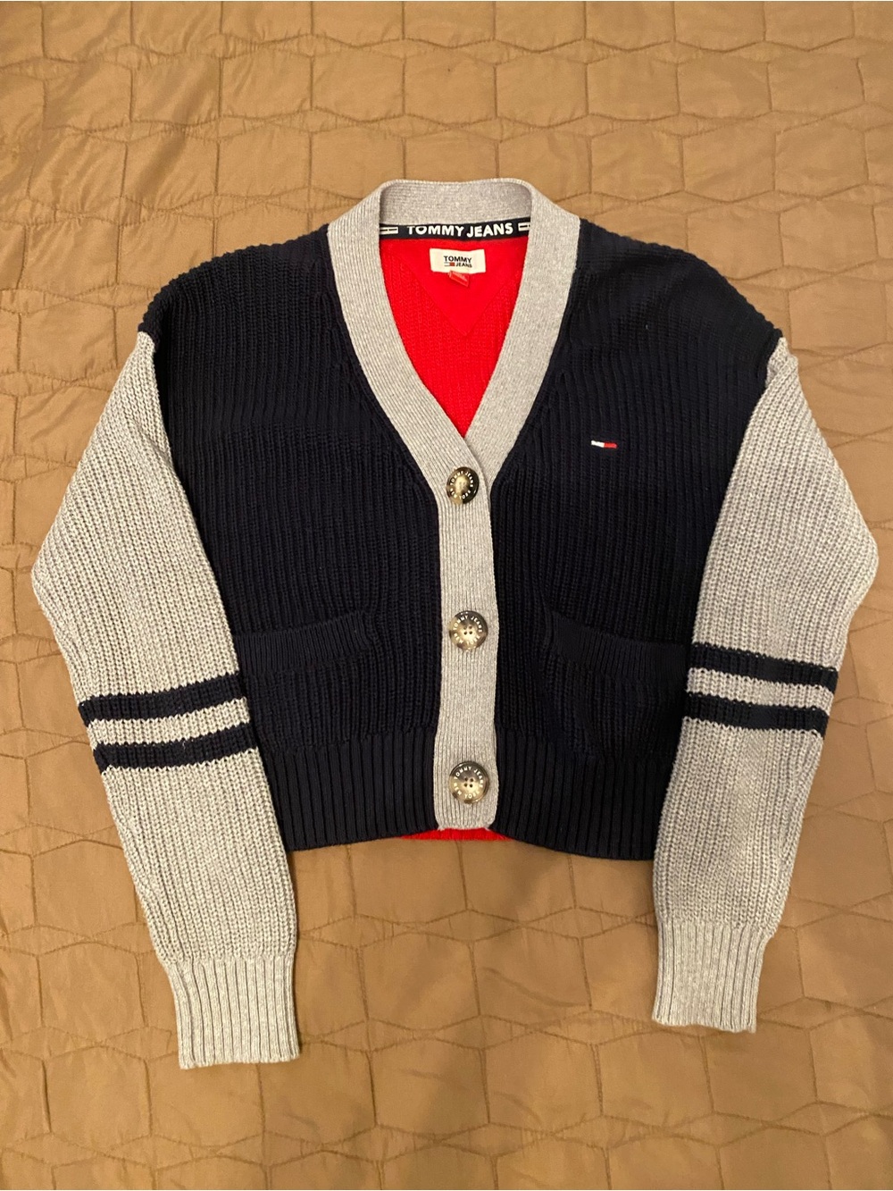 Tommy Hilfiger size S Navy and Light Gray Cardigan Sweater
